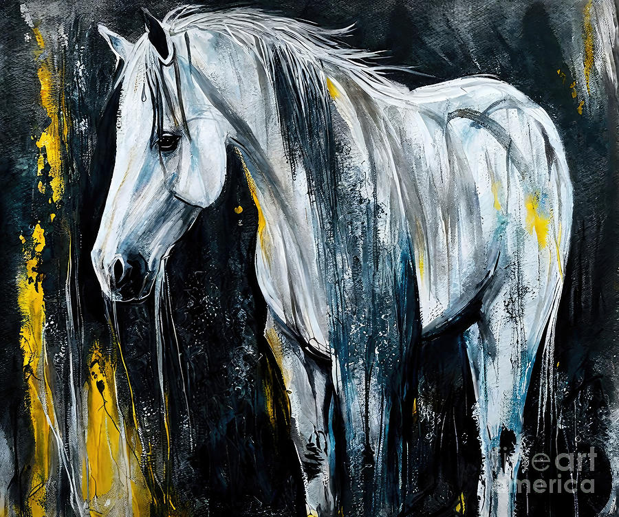 Abstract Painting - Painting White Horse brush modern wallpaper cover by N Akkash