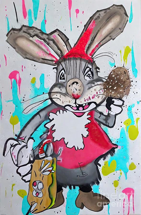 Easter Painting - Painting White Rabbit Original Artwork illustrati by N Akkash