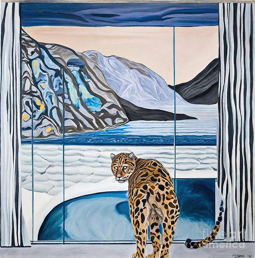 Nature Painting - Painting Window Leopard art nature illustration a by N Akkash