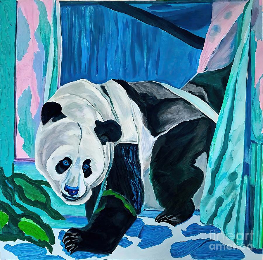 Nature Painting - Painting Window Panda bamboo panda cute bear natu by N Akkash