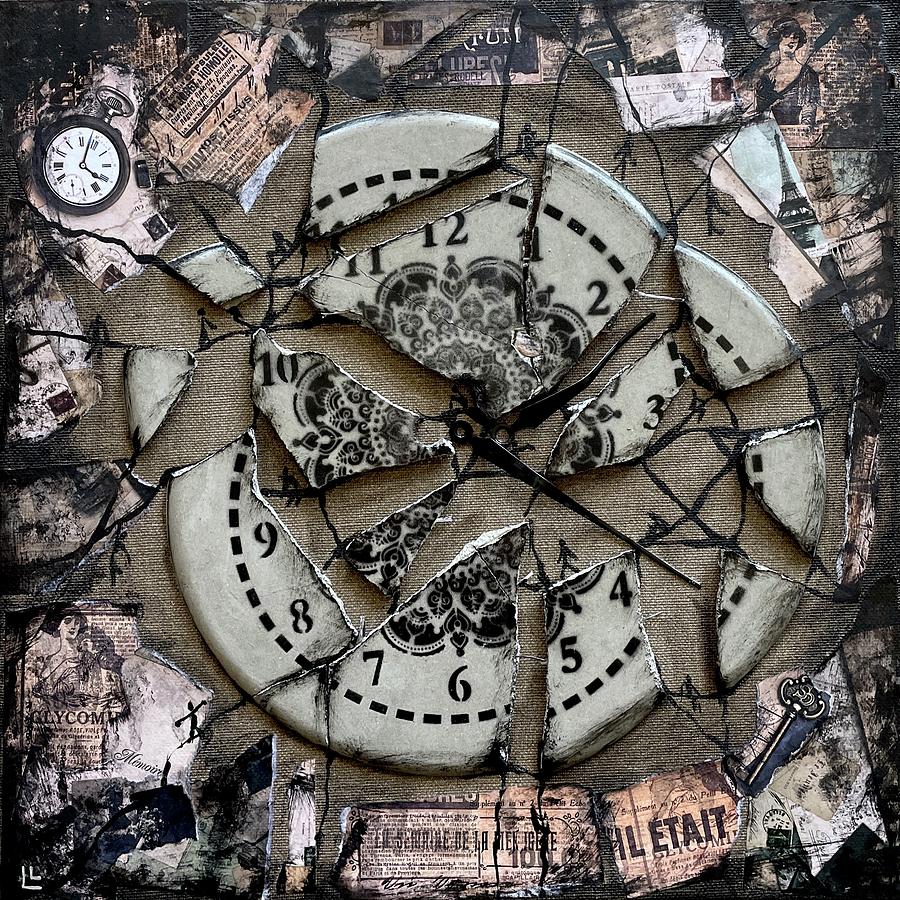 Painting with clock, Broken time Painting by Leah Larisa Bunshaft ...