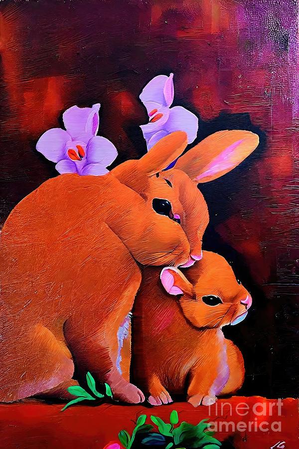 Nature Painting - Painting Year Of The Rabbit cute rabbit bunny ani by N Akkash