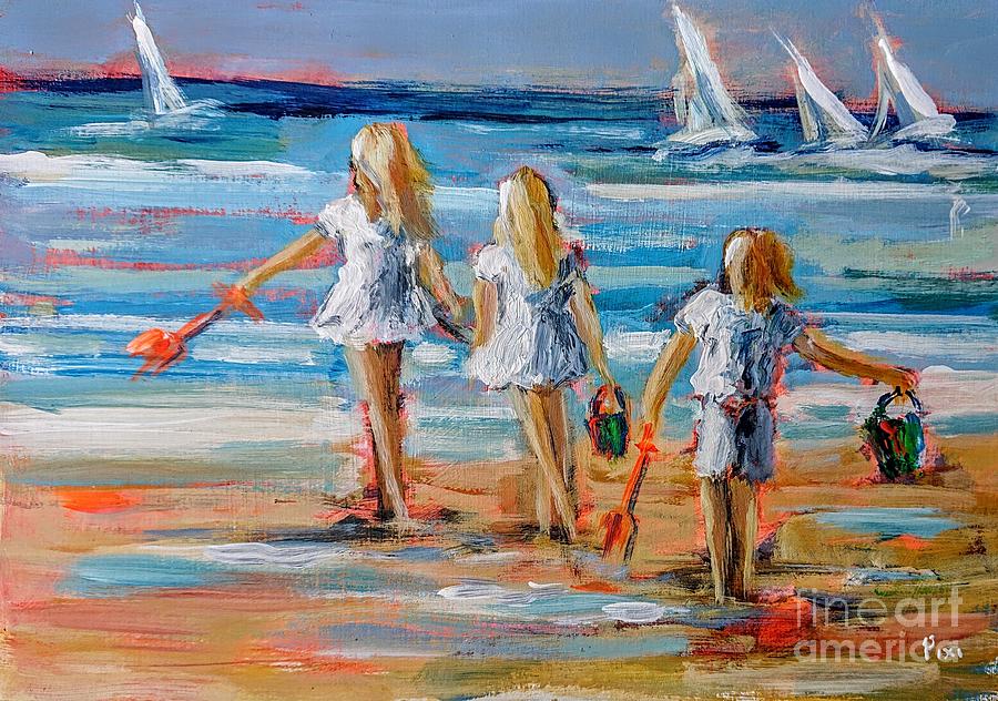 Paintings of children on a beach  Painting by Mary Cahalan Lee - aka PIXI