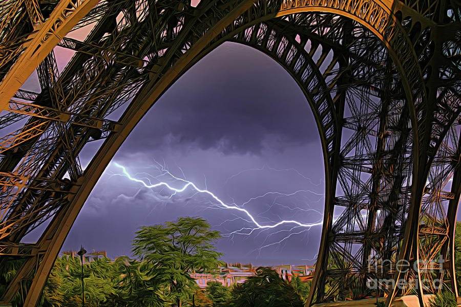 Paintography Eiffel Tower Paris Lightning  Photograph by Chuck Kuhn