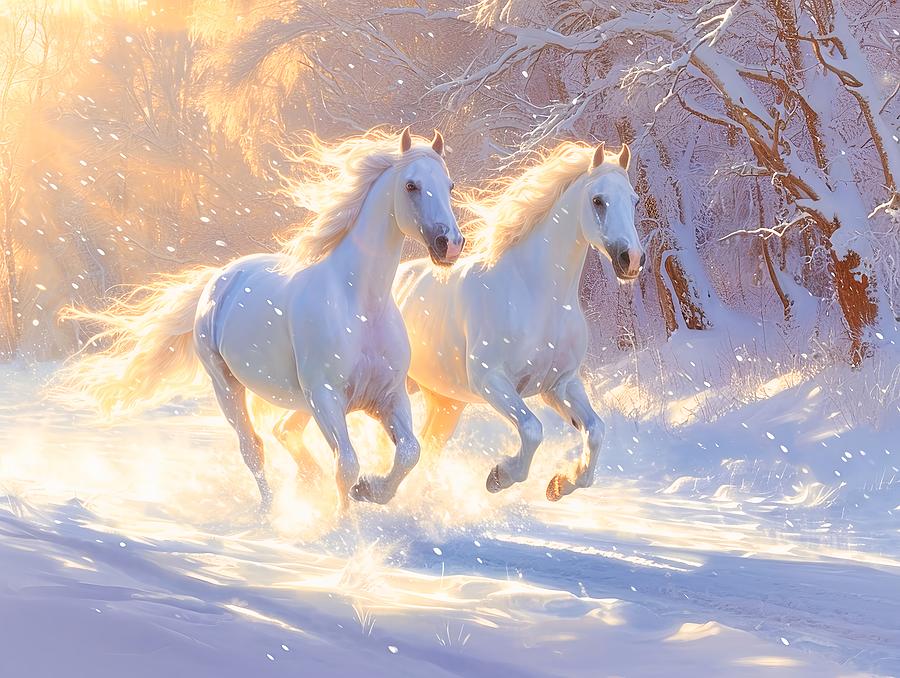 Pair of horses in Winter Wonderland Photograph by Lilia S