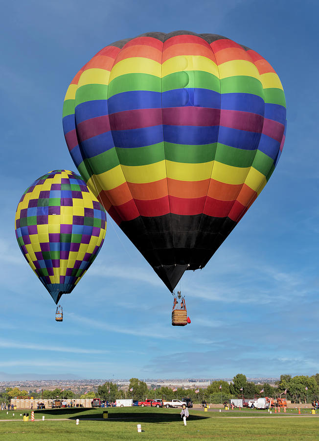 Pair Of Hot Air Balloons In Flight Photograph