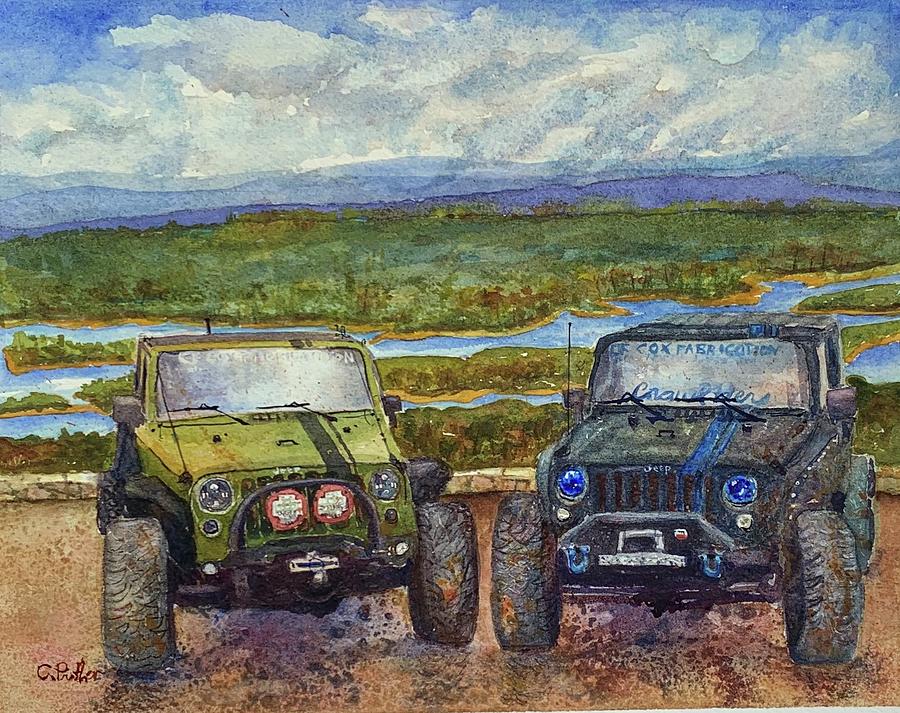 Pair Of Jeeps Painting by Cheryl Prather