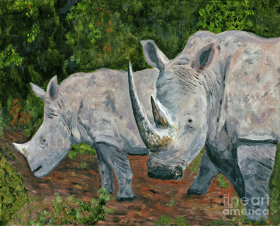 Pair Of Rhinos Painting Painting by Timothy Hacker