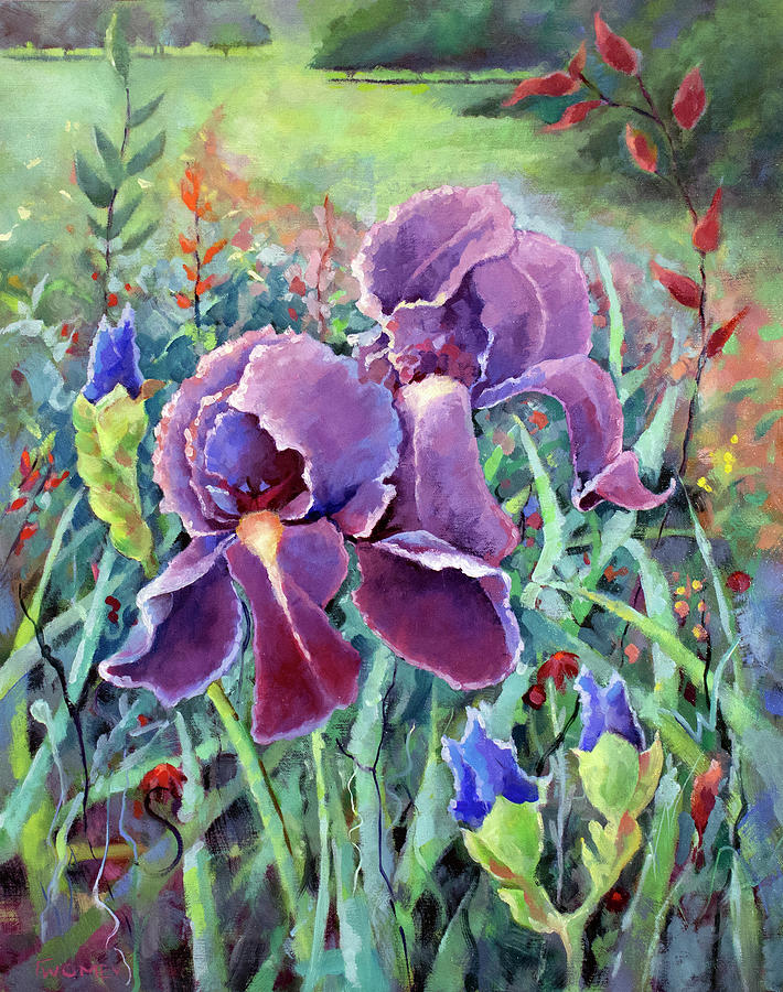 Paired Iris In The Garden Painting
