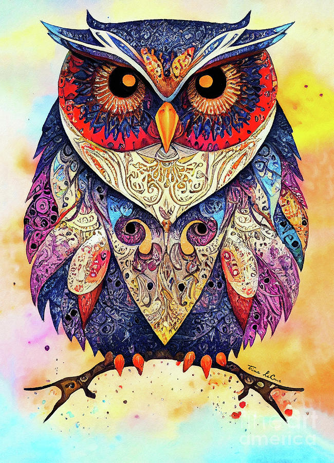 Paisley Owl Painting by Tina LeCour