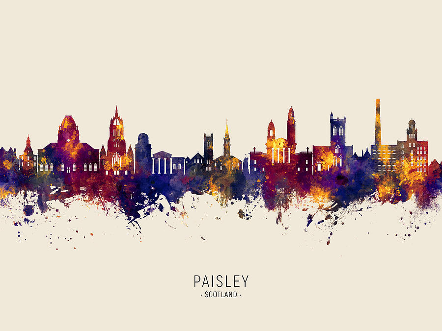 Paisley Scotland Skyline #02 Digital Art by Michael Tompsett