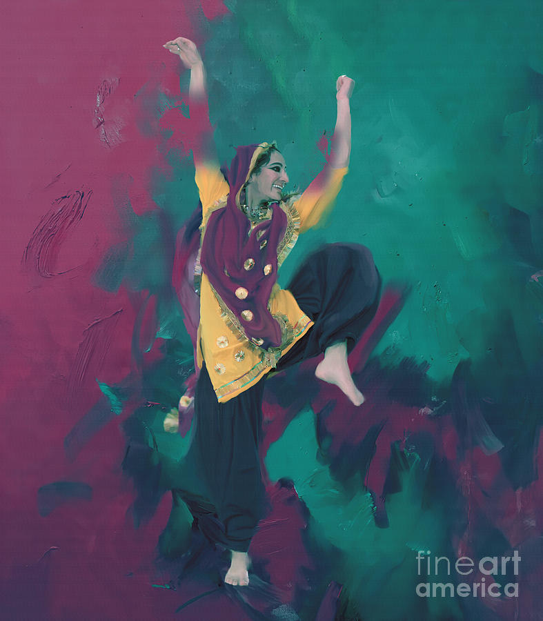Pakistani Bhangra dance 01 Painting by Gull G