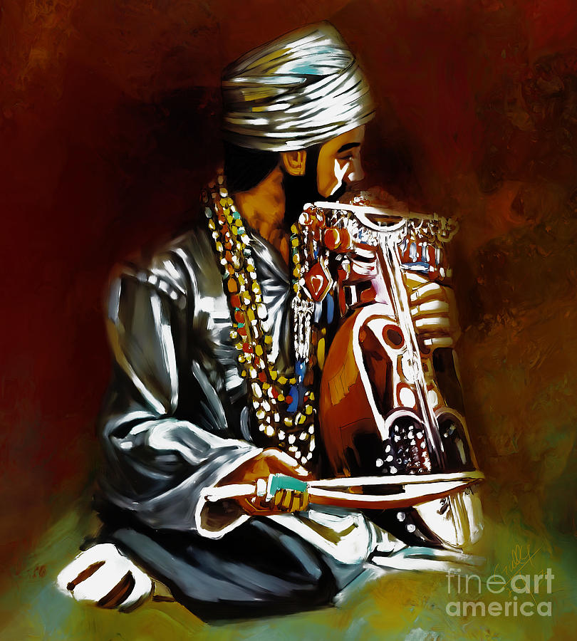 Music Painting - Pakistani Cultural Folk Musician by Gull G