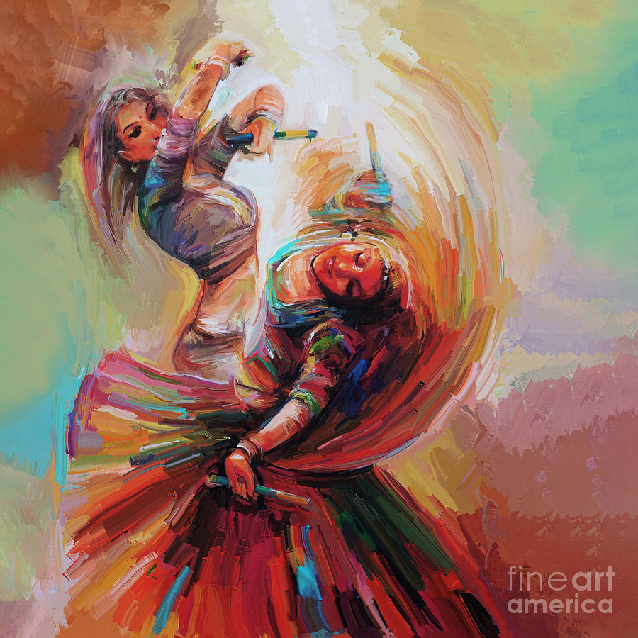 Pakistani girls dancing Dandya Painting by Gull G