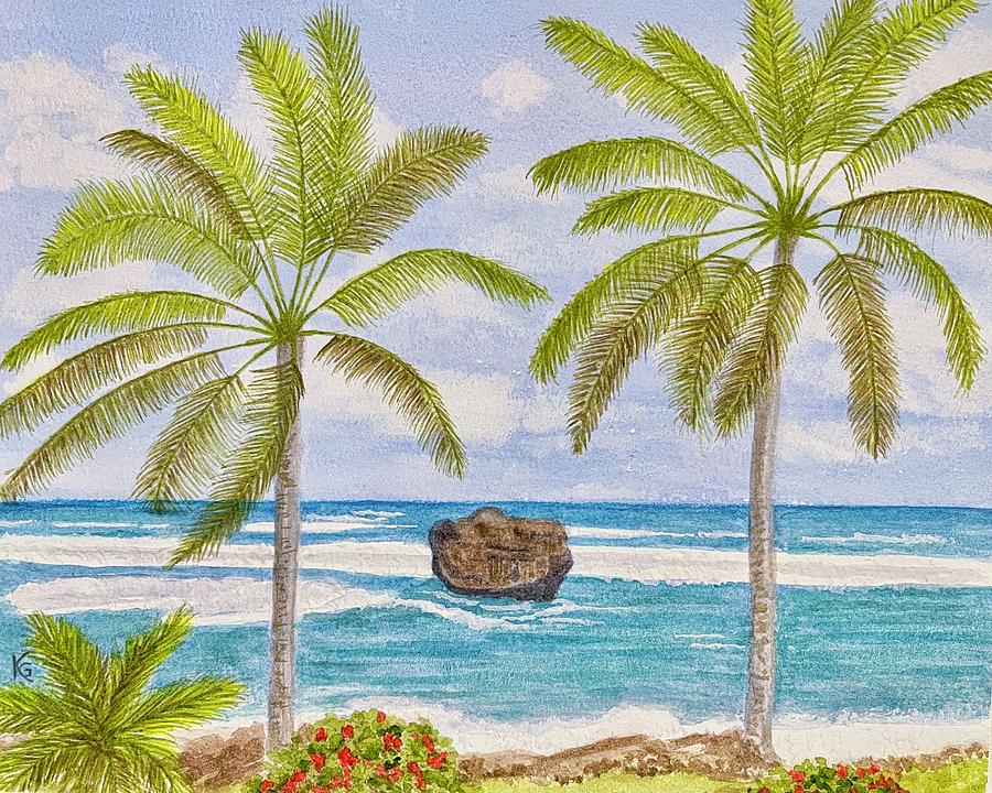 Palm Trees on Barbados Coastline Painting by Kirsten Giving