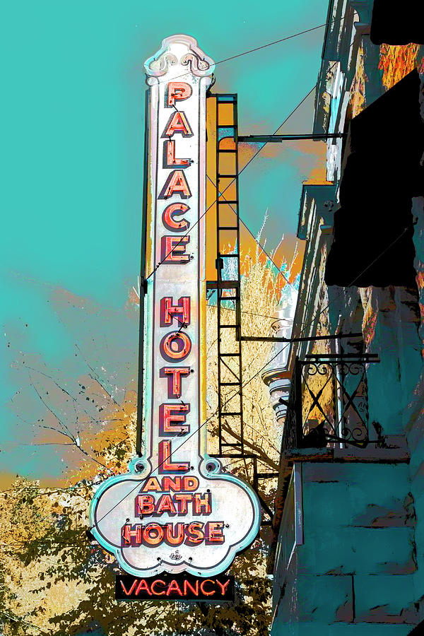 Palace Hotel Sign Eureka Springs Arkansas posterized  Photograph by Ann Powell