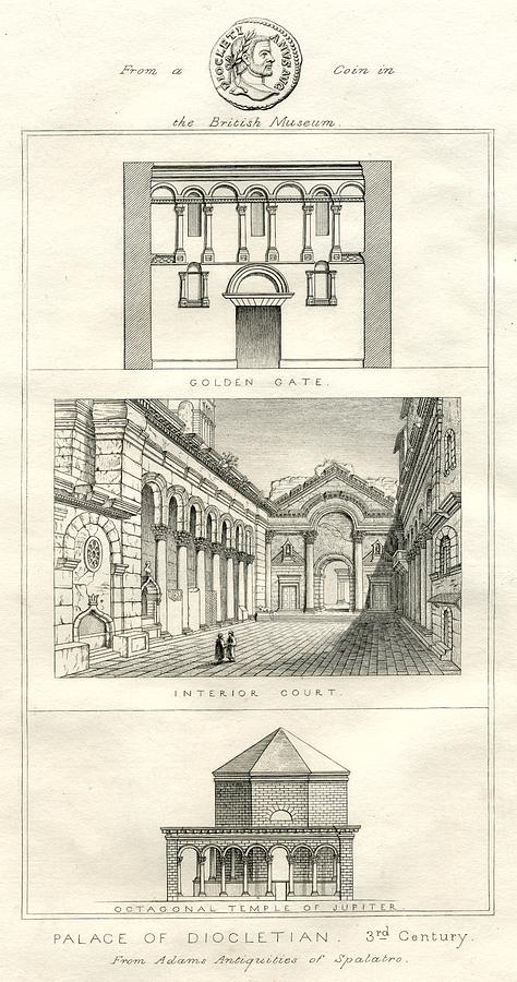 Palace of Diocletian Split Croatia 18th century illustration Drawing by Whiteway