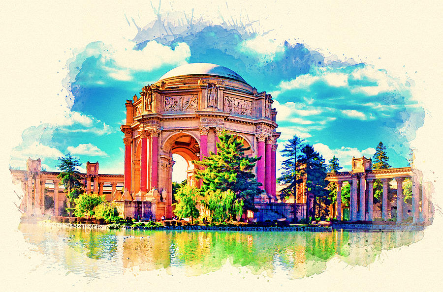 Palace of Fine Arts, San Francisco - watercolor painting Digital Art by Nicko Prints