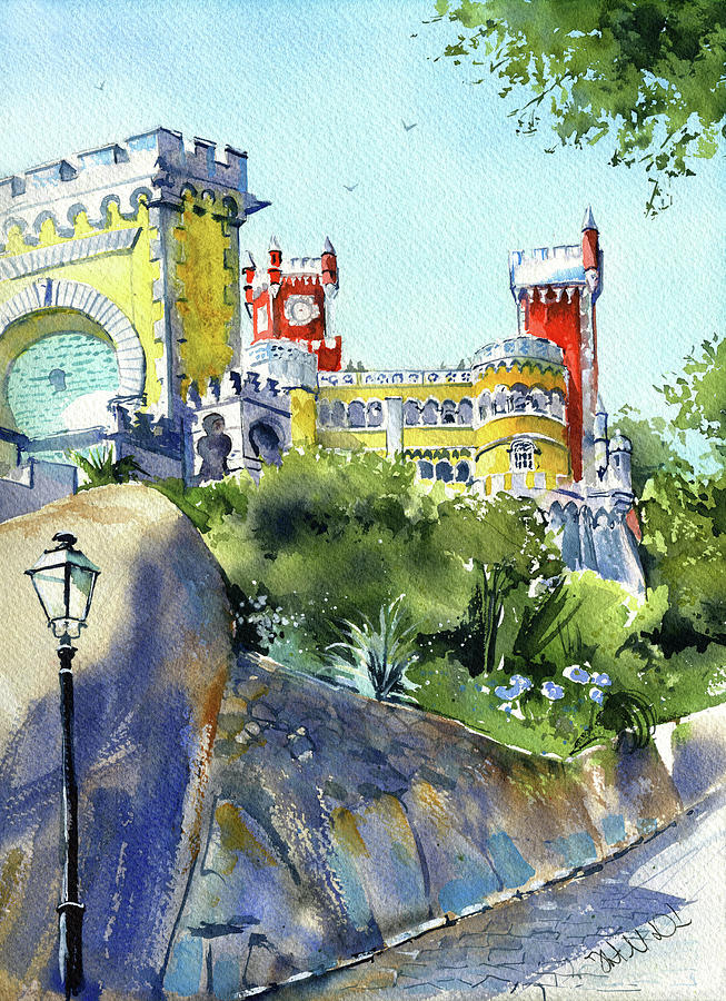 Palacio Da Pena in Sintra Portugal Painting Painting by Dora Hathazi Mendes