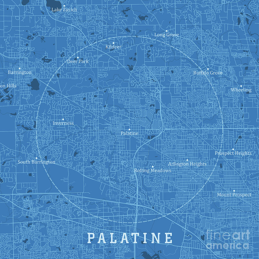 Palatine IL City Vector Road Map Blue Text Digital Art by Frank ...