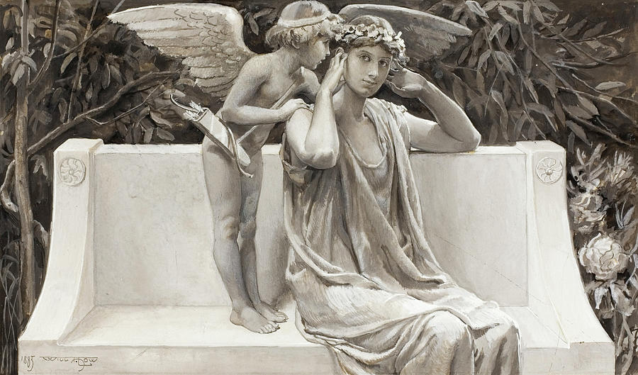 Angel Drawing - Pale Grew Her Immortality, For Woe of All These Lovers by Will Hicock Low