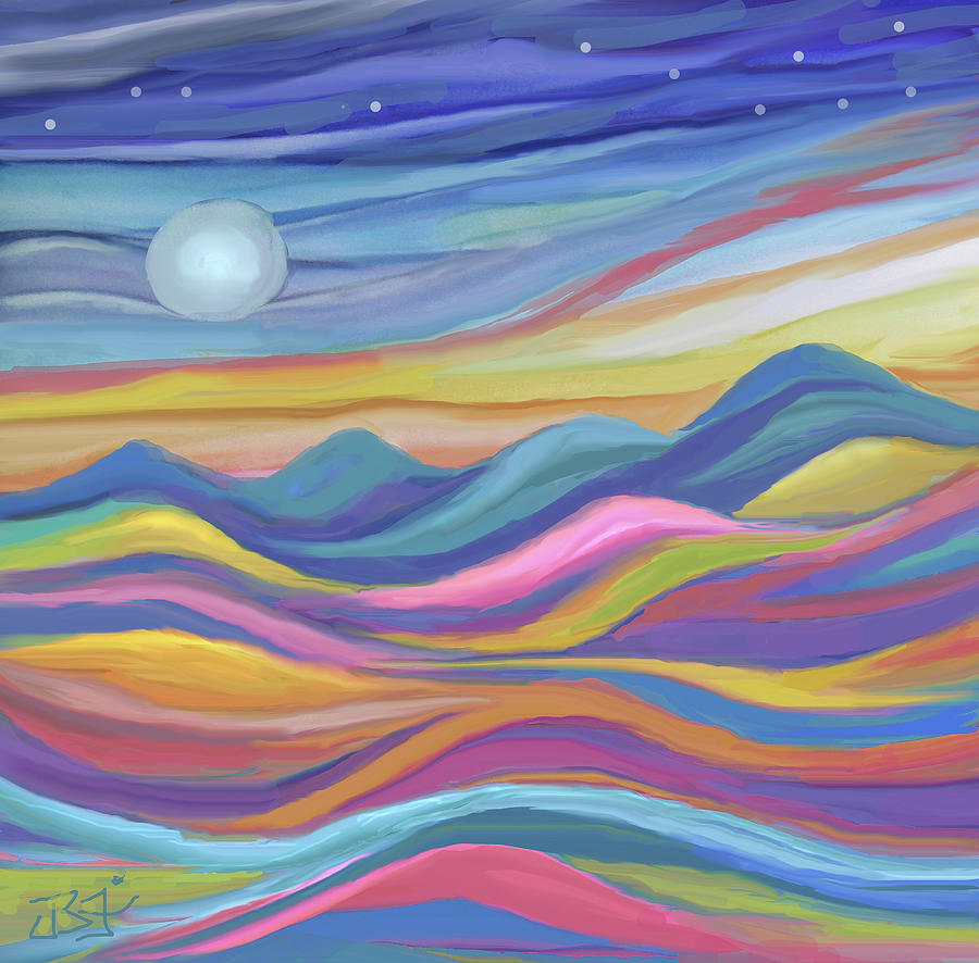 Pale Moon over Southwest Hills Painting by Jean Batzell Fitzgerald