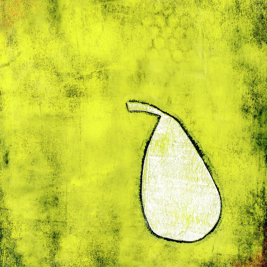 Pear Mixed Media - Pale Pear on Green Monoprint by Carol Leigh