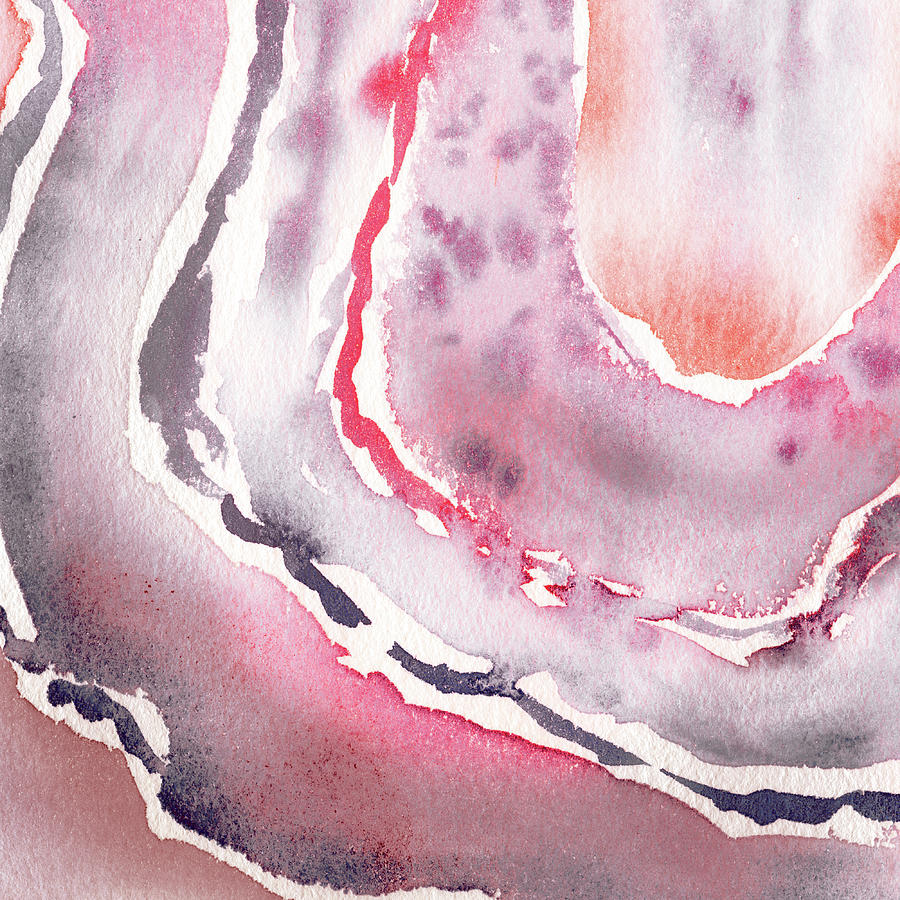 Pale Pink Agate Abstract Watercolor Stone Texture Painting