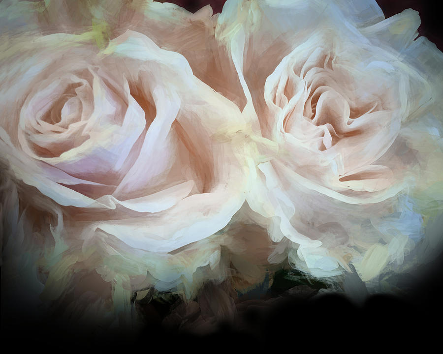 Pale Pink Roses Impressionistic Mixed Media by Ann Powell