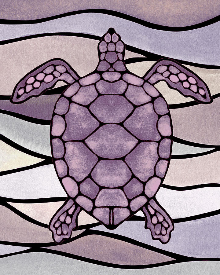 Pale Purple Turtle On Watercolor Wave Of The Sea Painting by Irina Sztukowski