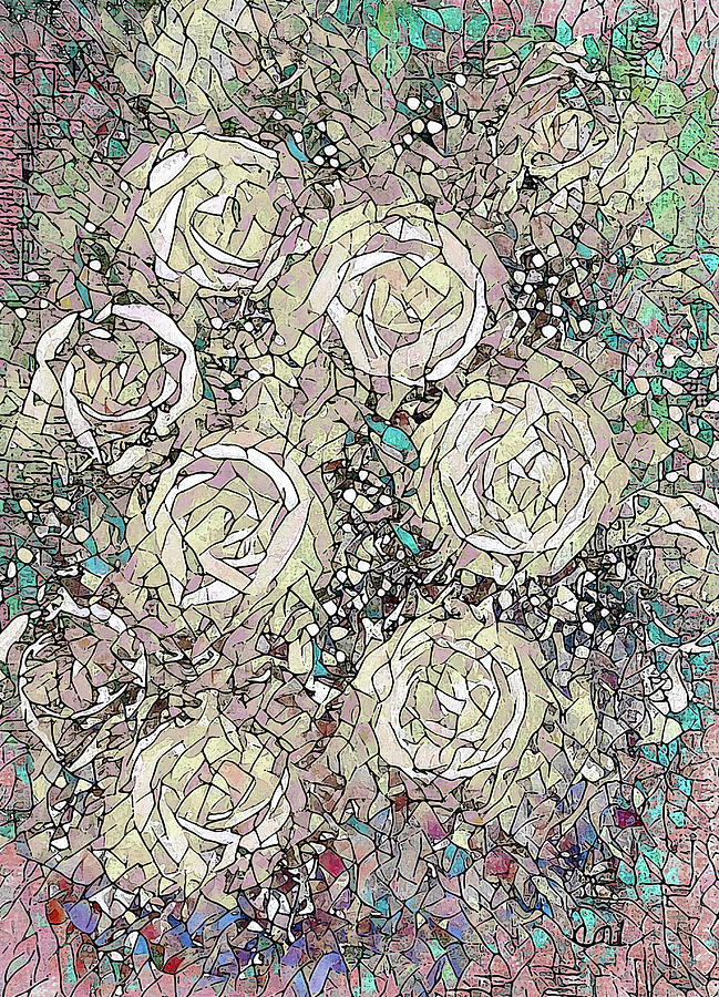 Pale Rose Bouquet Mosaic Painting by Corinne Carroll
