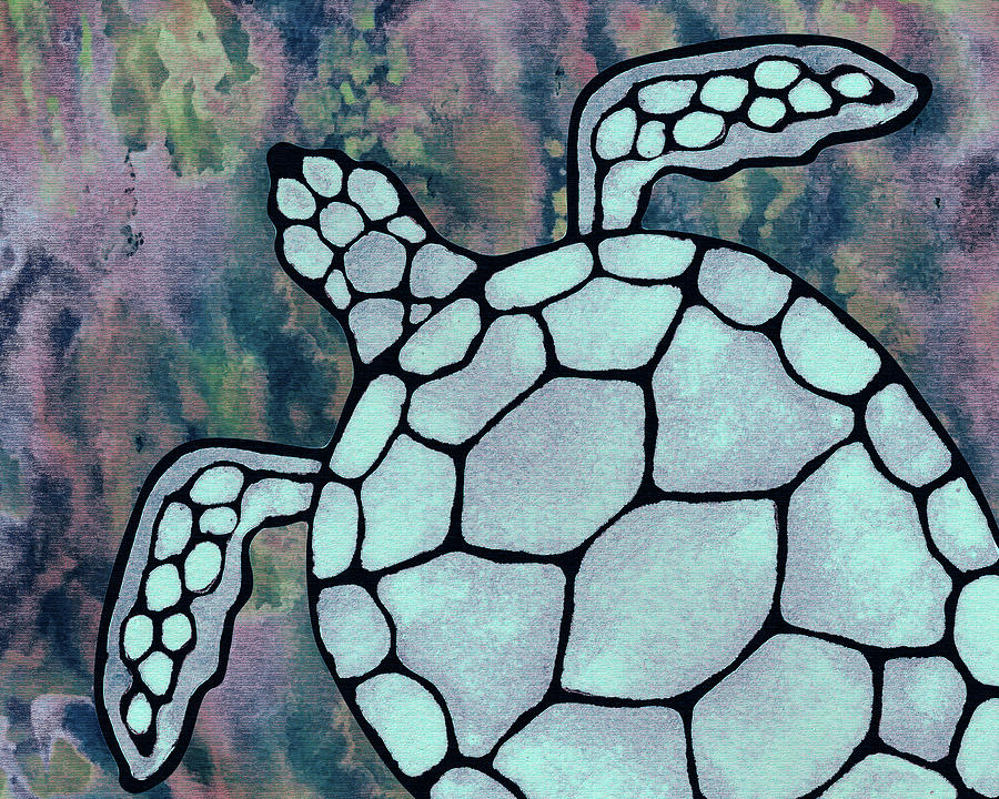Pale Turquoise Blue Watercolor Turtle In The Sea Of Purple  Painting by Irina Sztukowski