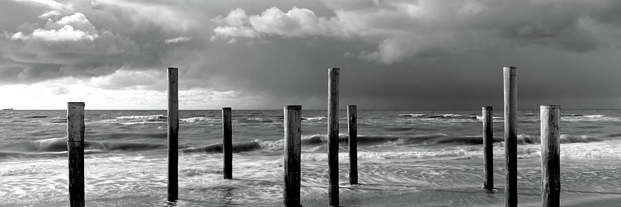 Palendorp Petten Beach Waves Netherlands Black and white Photograph by Sonny Ryse