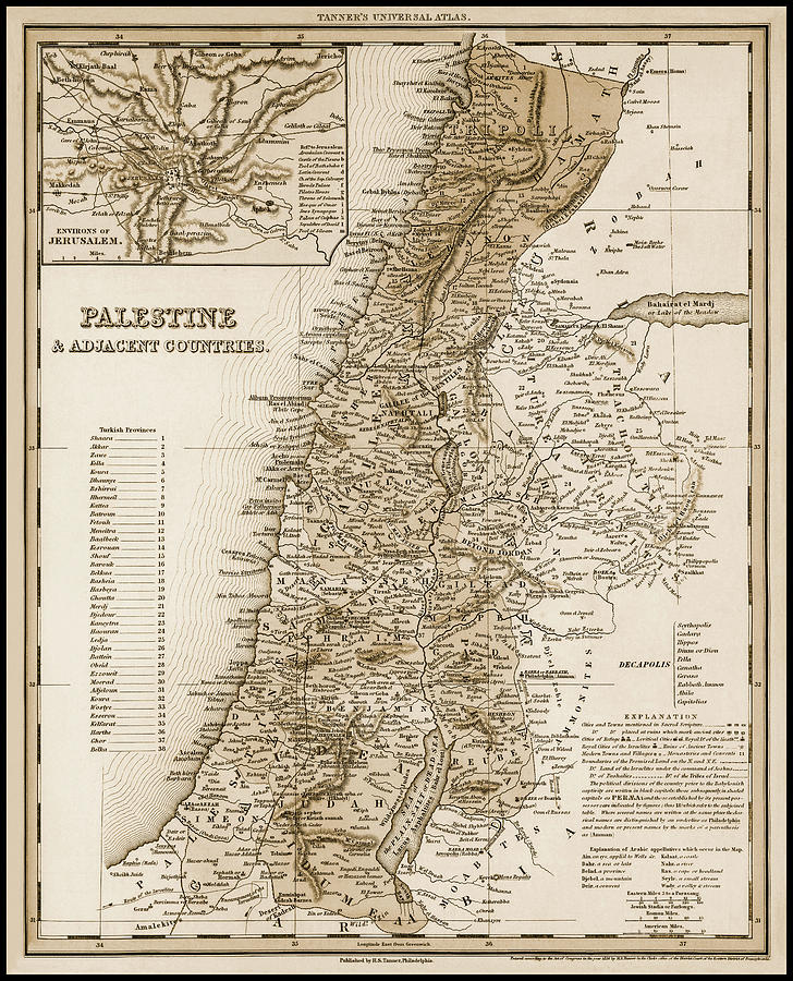 Palestine and Adjacent Countries Vintage Historical Map 1836 Sepia ...