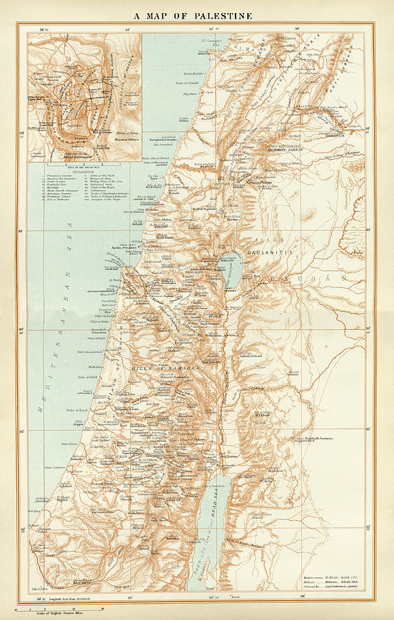 Palestine Map published circa 1881 with Jerusalem insert Photograph by Phil Cardamone