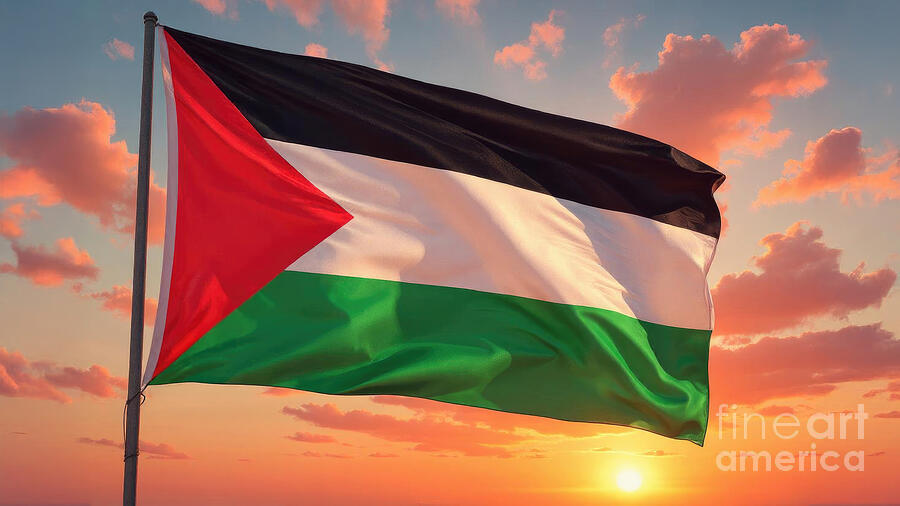 Palestinian flag waving in the wind at sunset Digital Art by Benny Marty Palestinian flag waving in the wind at sunset Digital Art by Benny Marty