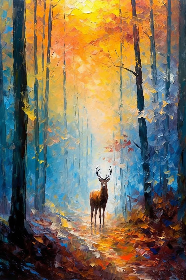 Palette knife oil painting of a deer in an atmo faea fbf aa edf, by ...