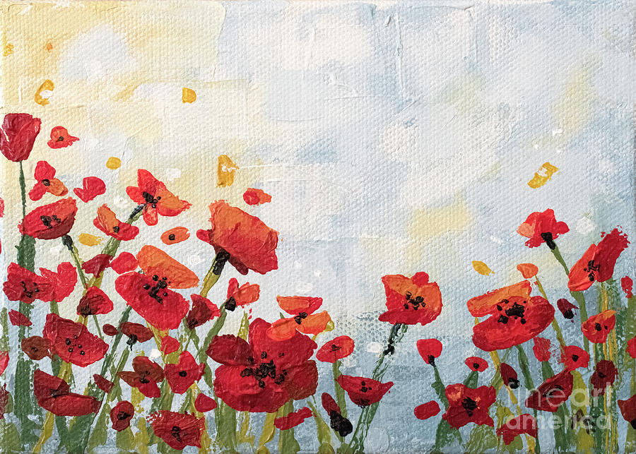 Palette Knife Poppies painting Painting by Annie Troe