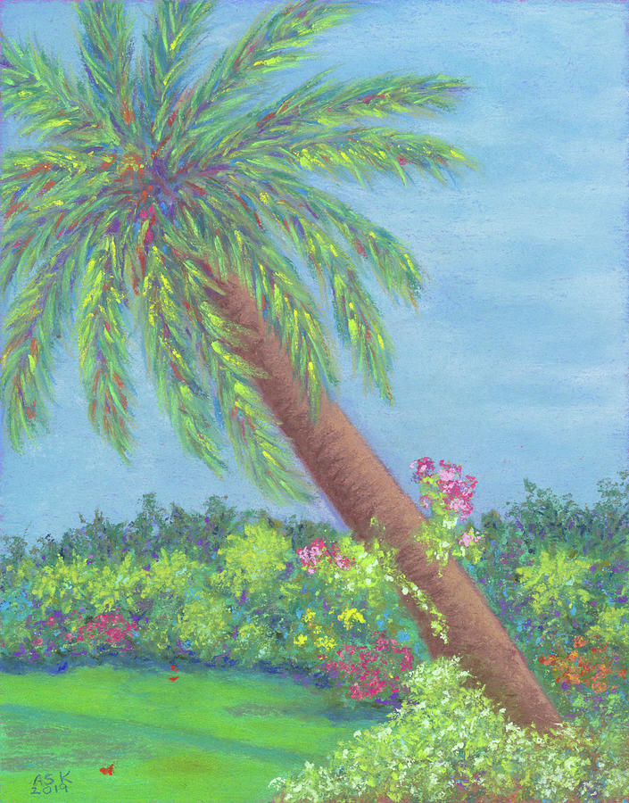 Orchids on a Palm Tree Pastel by Anne Katzeff