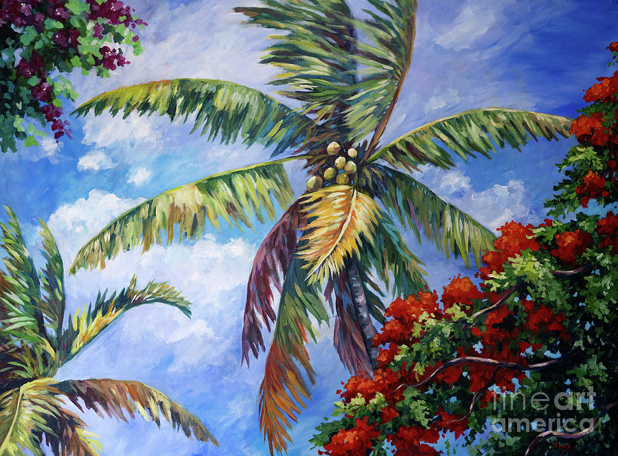 Palm and Poinciana Painting by John Clark