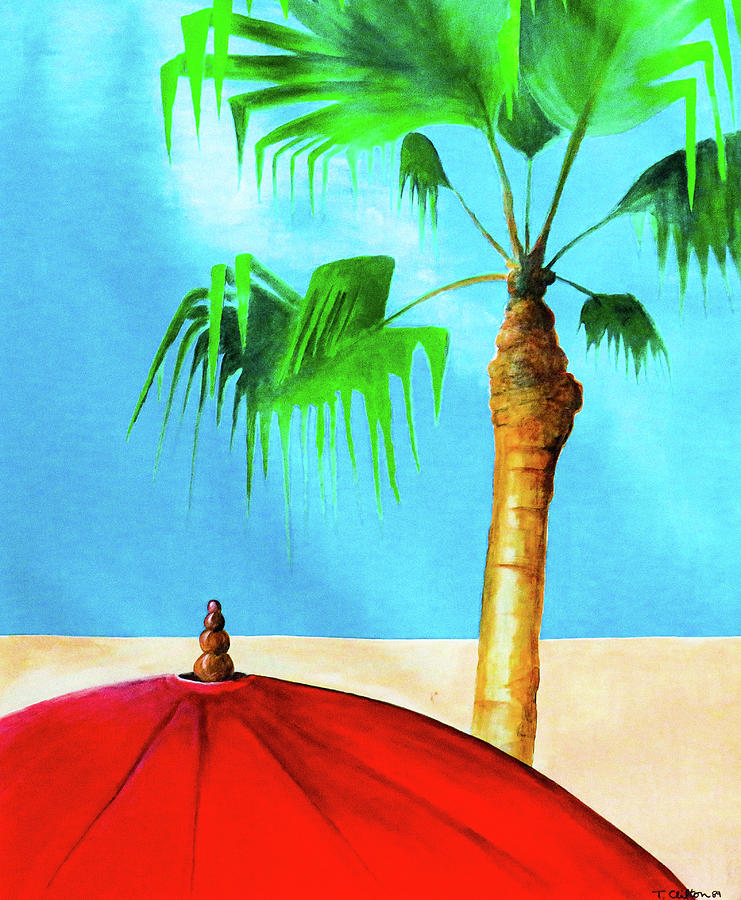Palm and Umbrella Painting by Ted Clifton