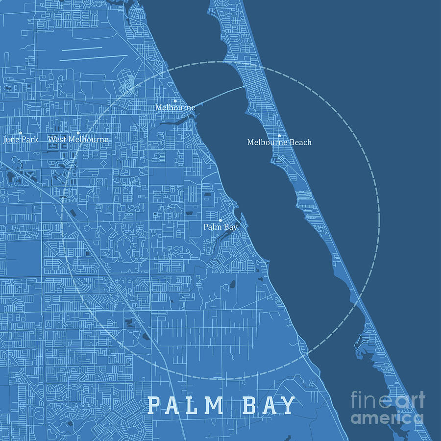 Palm Bay Digital Art - Palm Bay FL City Vector Road Map Blue Text by Frank Ramspott