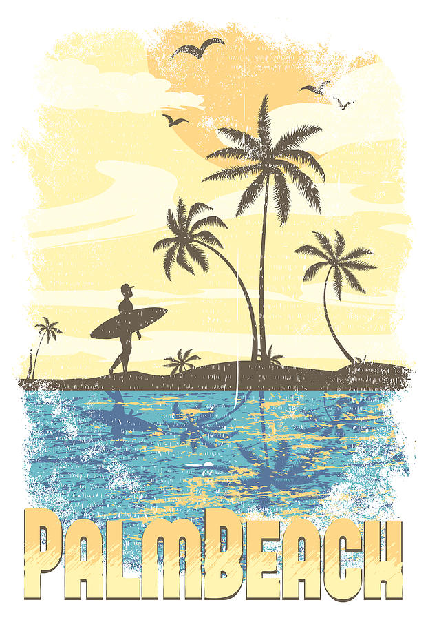 Palm Beach Tropical Surfer Design Digital Art by Matthias Hauser