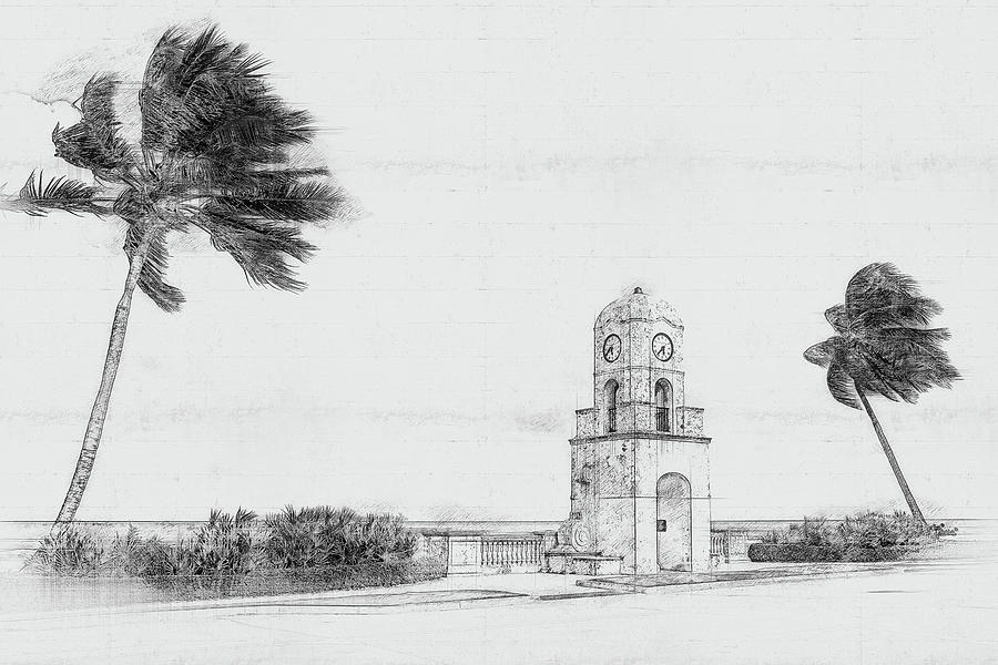 Palm Beach Worth Avenue clock tower Florida USA, hand drawn style pencil sketch Digital Art by Maria Kray Palm Beach Worth Avenue clock tower Florida USA, hand drawn style pencil sketch Digital Art by Maria Kray