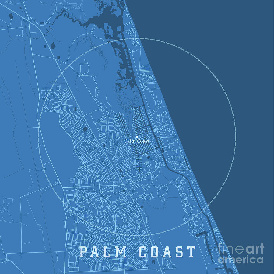 Palm Coast FL City Vector Road Map Blue Text Digital Art by Frank ...