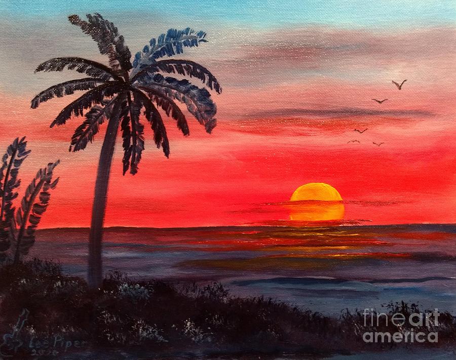 Palm Island Sunset Painting by Lee Piper