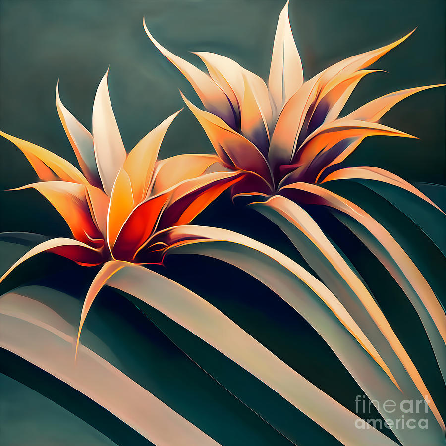 Palm leaves and blooms Drawing by Jirka Svetlik