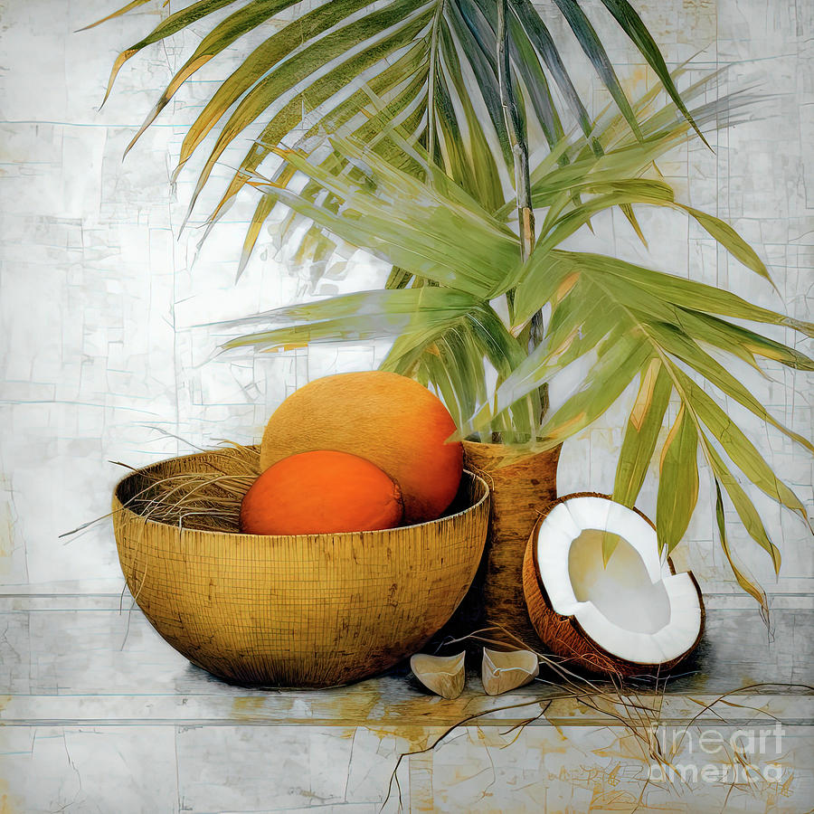 Palm Leaves Oranges  and Coconuts  Digital Art by Elaine Manley