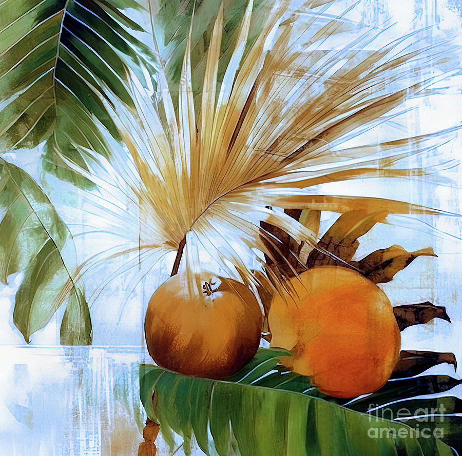 Palm leaves and Tropical Fruit  Digital Art by Elaine Manley