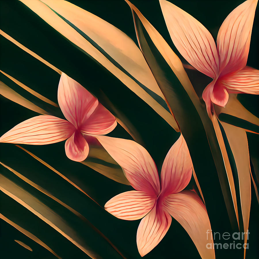 Palm Leaves with Blooms Painting by Jirka Svetlik